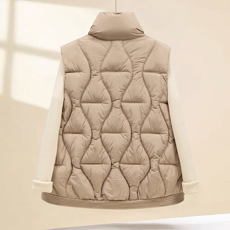 Short Quilted Cotton Padded Vest With Pockets For Women