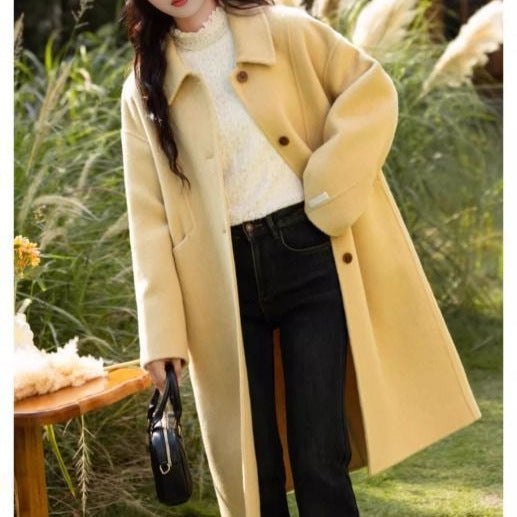 Loose Fit Double Faced Wool Coat With Turn Down Collar