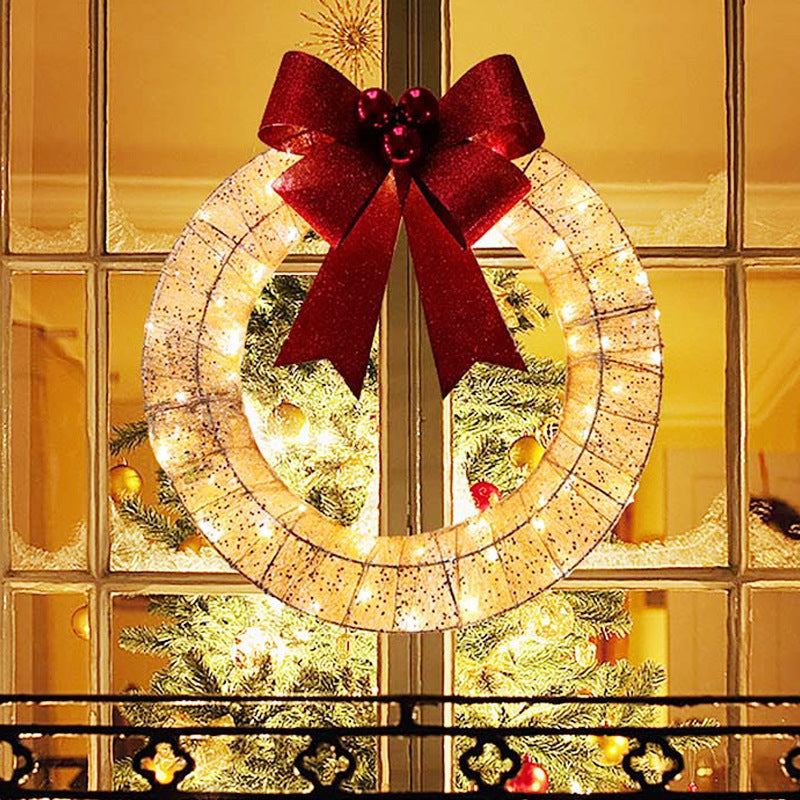 50 Centimeter Christmas Garland with LED Lights and Oversized Bow-Gold-Theone Apparel