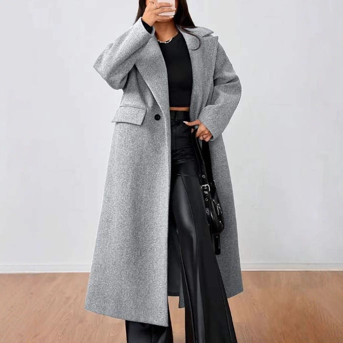 Long Lapel Wool-Effect Coat For Women In Neutral Shades