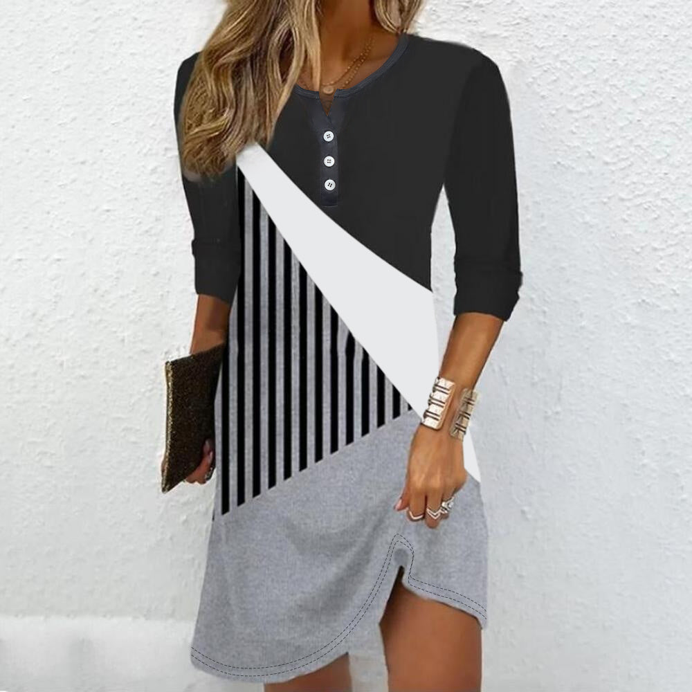 Casual Button-Front V-Neck Dress for Effortless Comfort-Theone Apparel