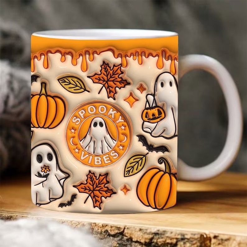 Colorful Halloween Themed Ceramic Coffee Mug in Various Colors-Orange-Theone Apparel