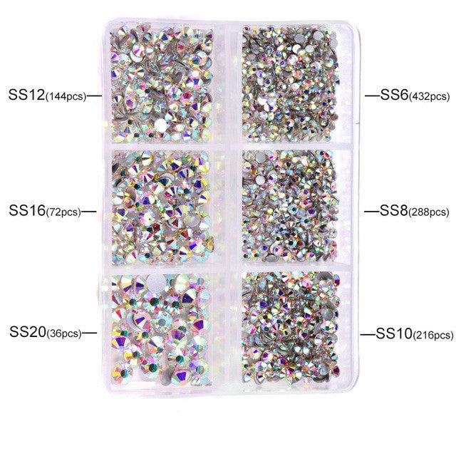 Glass Rhinestone Jewel Press on Adornments for DIY Nails-Silver-Theone Apparel
