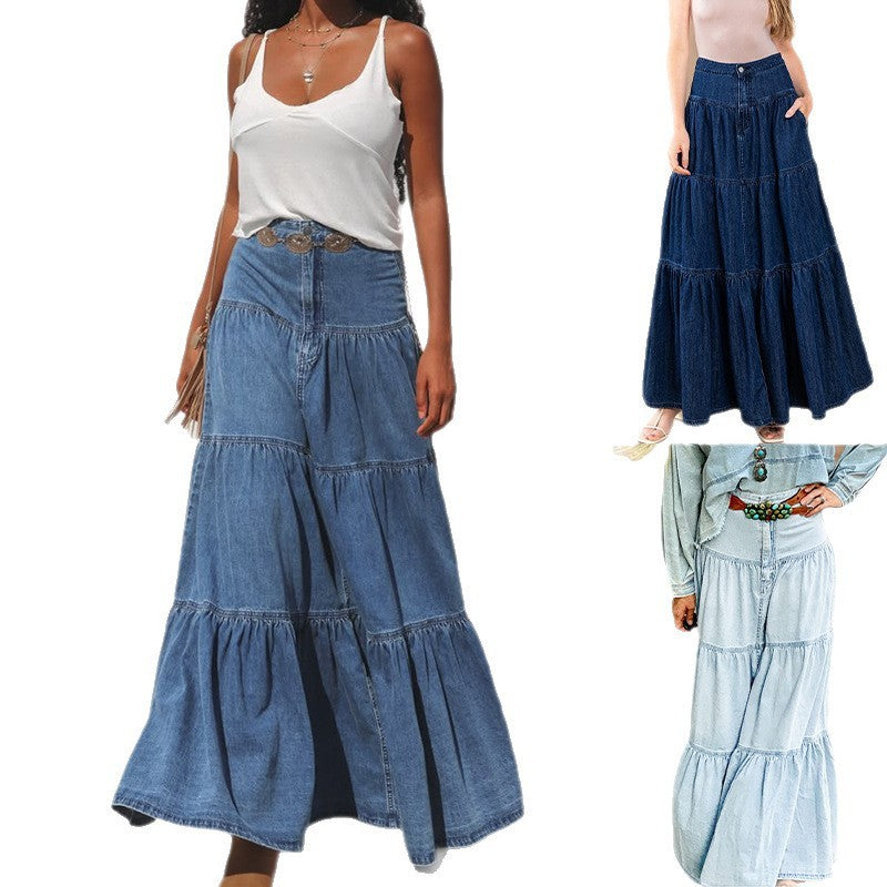 Low Waist Distressed Denim Skirt For Laid Back Vacations-Theone Apparel