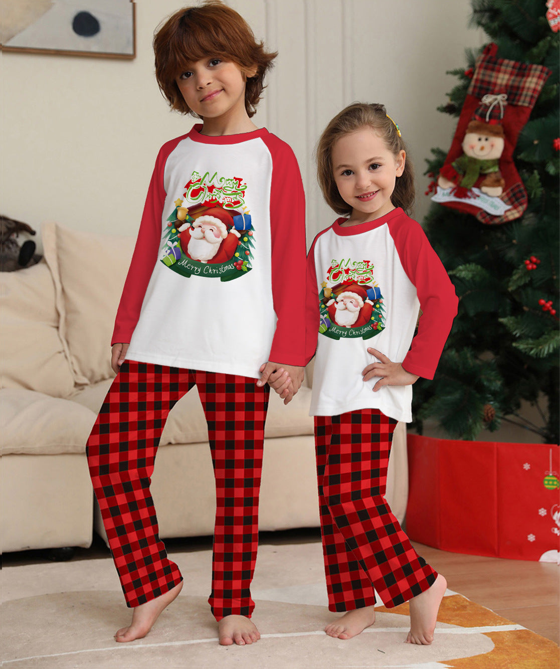 Matching Family Red and White Reindeer Christmas Pajama Set-Theone Apparel