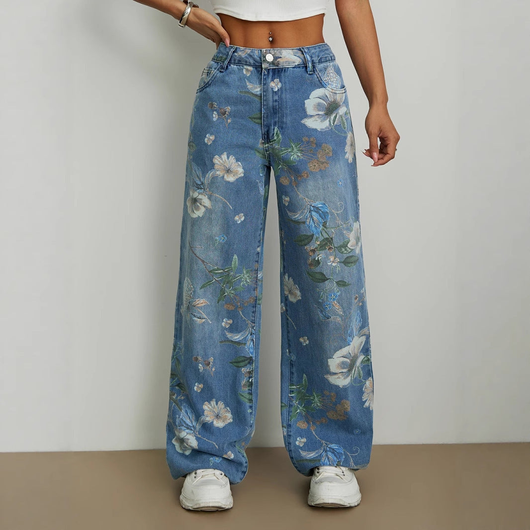 Street-Style Loose Wide-Leg Denim Pants with Urban Cool-Theone Apparel