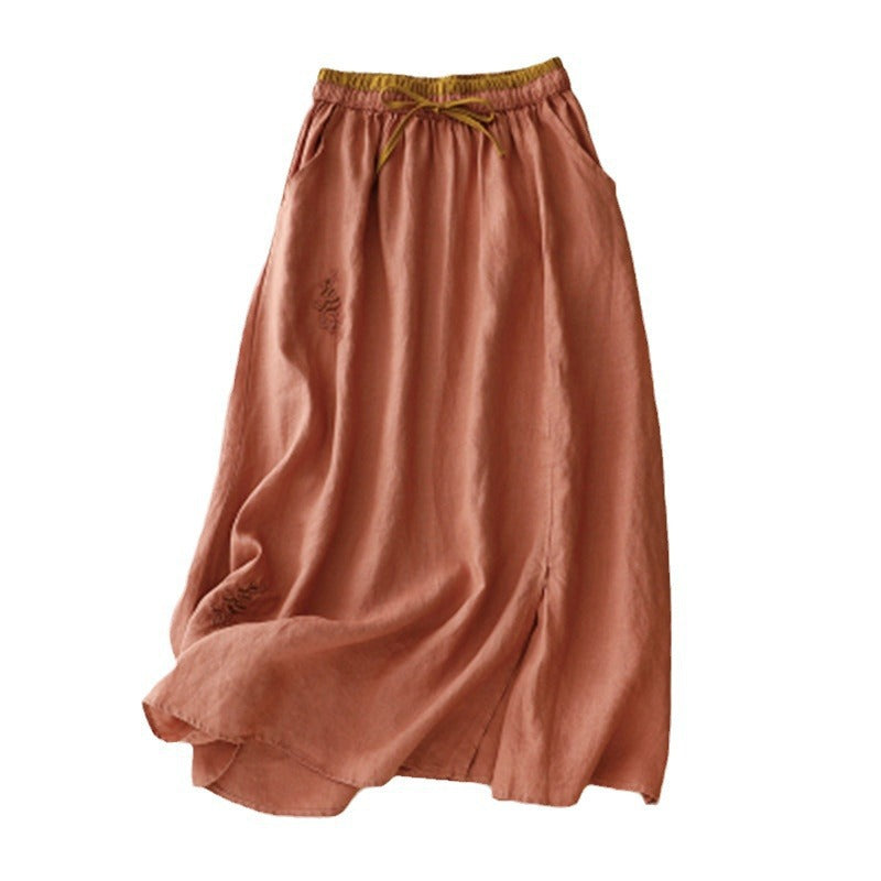 Women's Color Block Ruffle Midi Skirt With Elastic Waist