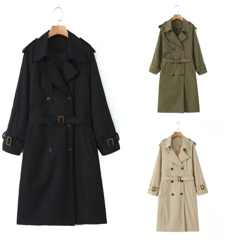 Casual Long Trench Coat With Classic Trench Fabric Finish