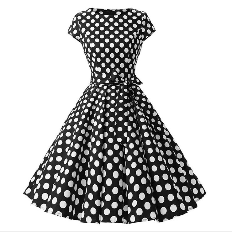 Lace and Dots Vintage A Line Dress-Black/White-Theone Apparel
