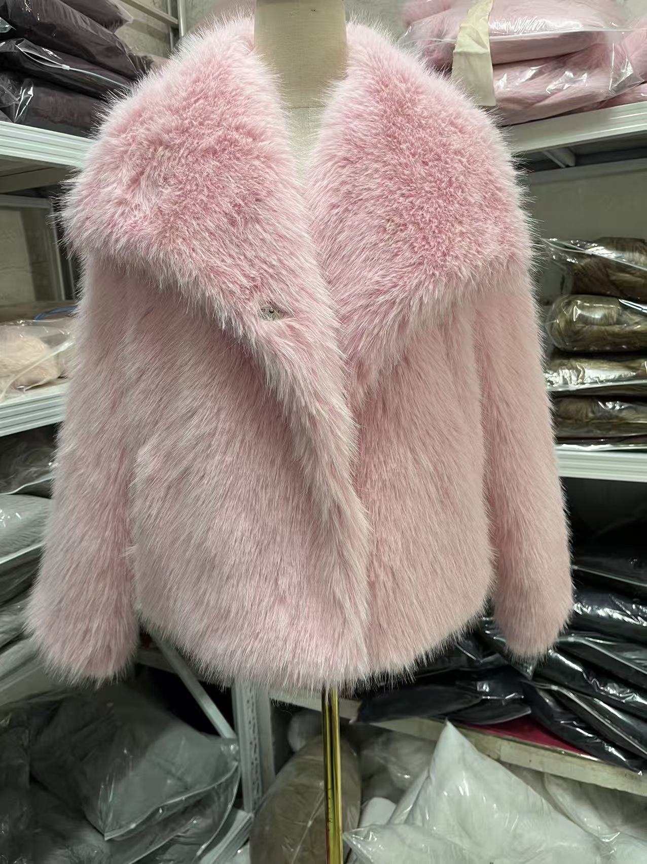 Women's Pure Color Versatile Faux Fur Collar Long Sleeve Coat Plus Size Outerwear