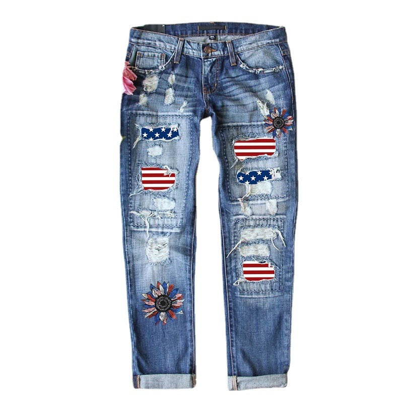 Bendera patch robek jeans denim dengan sentuhan streetwear patriotik