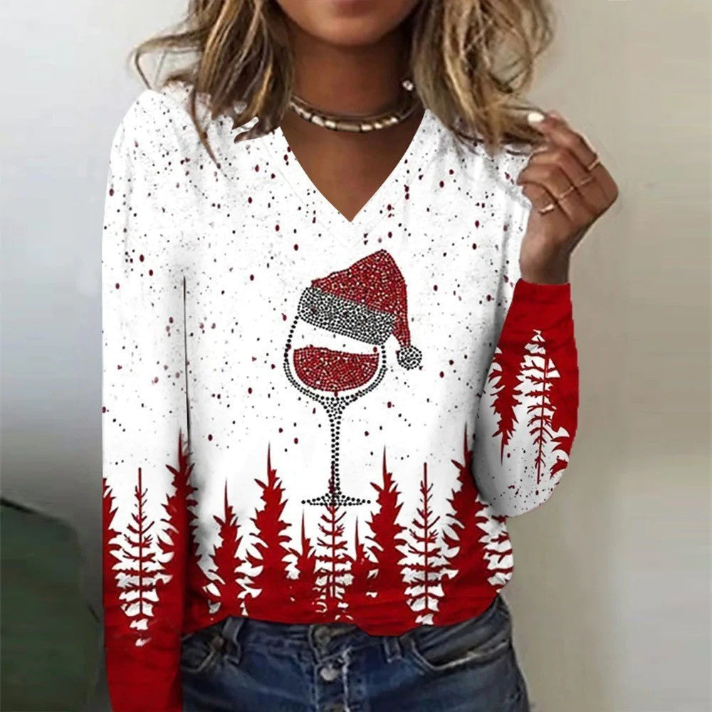 Women's Soft V-Neck Lightweight Christmas Shirt in Various Colors