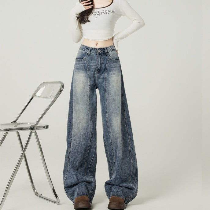 Jalan Retro High Street Blue Wide-Leg Jeans Untuk Wanita