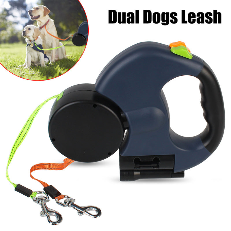 Retractable Reflective Dual Dog Leash With LED Lights