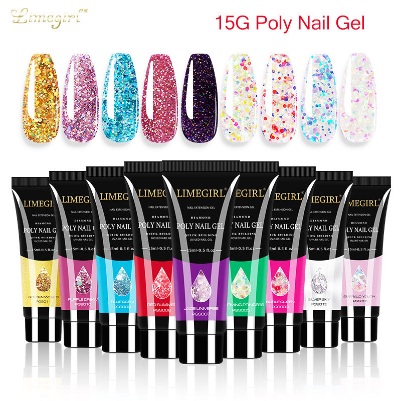 Glittery Multi Colored Poly Nail Gel in Squeeze Bottle