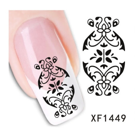 Bloemen en botanische zwarte nagelstickers voor thuisnagels