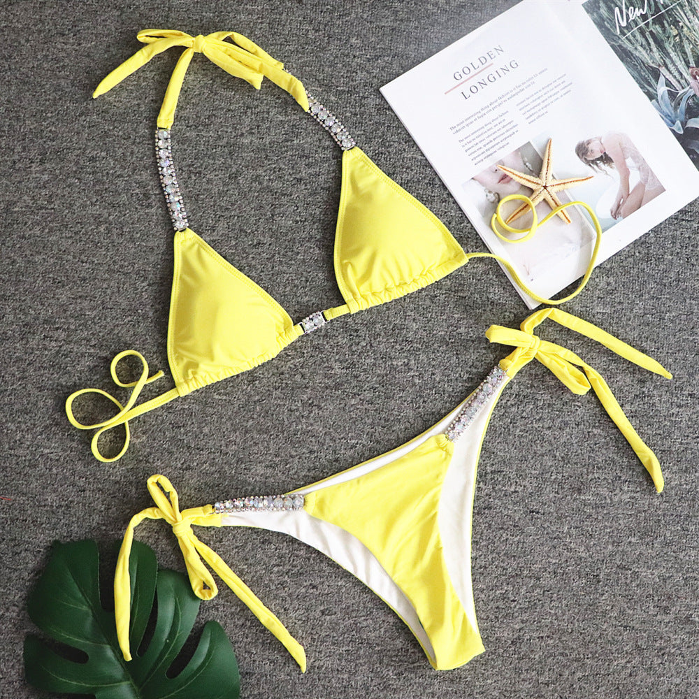 Bikini seksi strapless solid untuk getaran glamor di tepi kolam renang