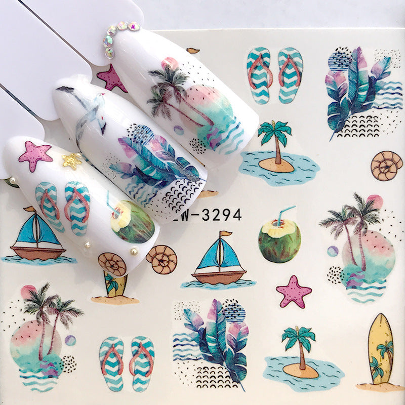 Tropical Beach Nail Sticker and Jewel Adornments for Manicures