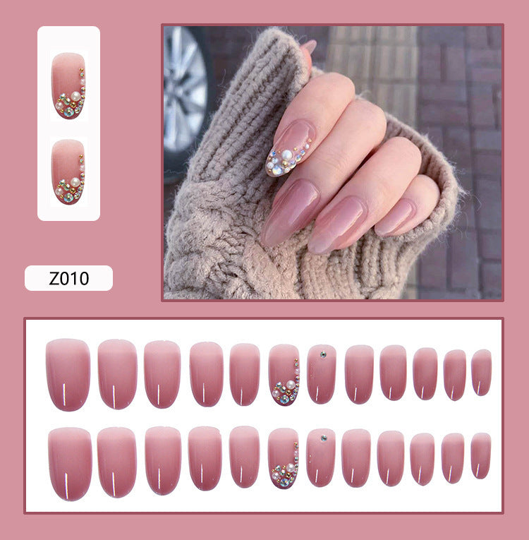 Women's Earth Tone Stone Adornment Nail Set in Nude