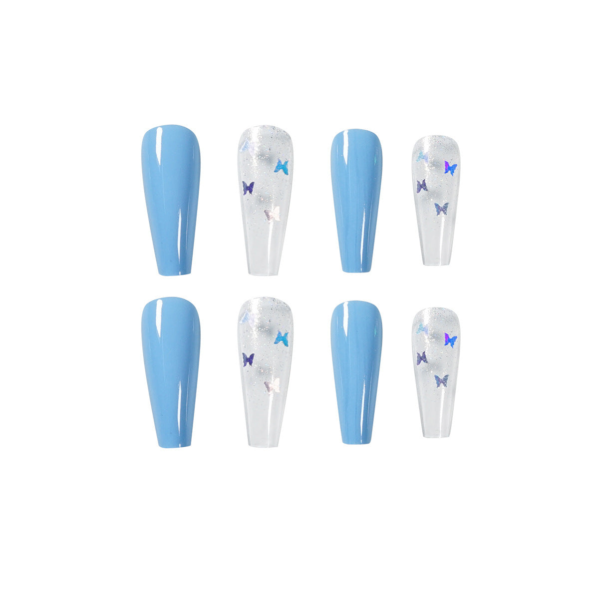 Women's Sky Blue and Transparent Coffin Shaped Accent Nail Set