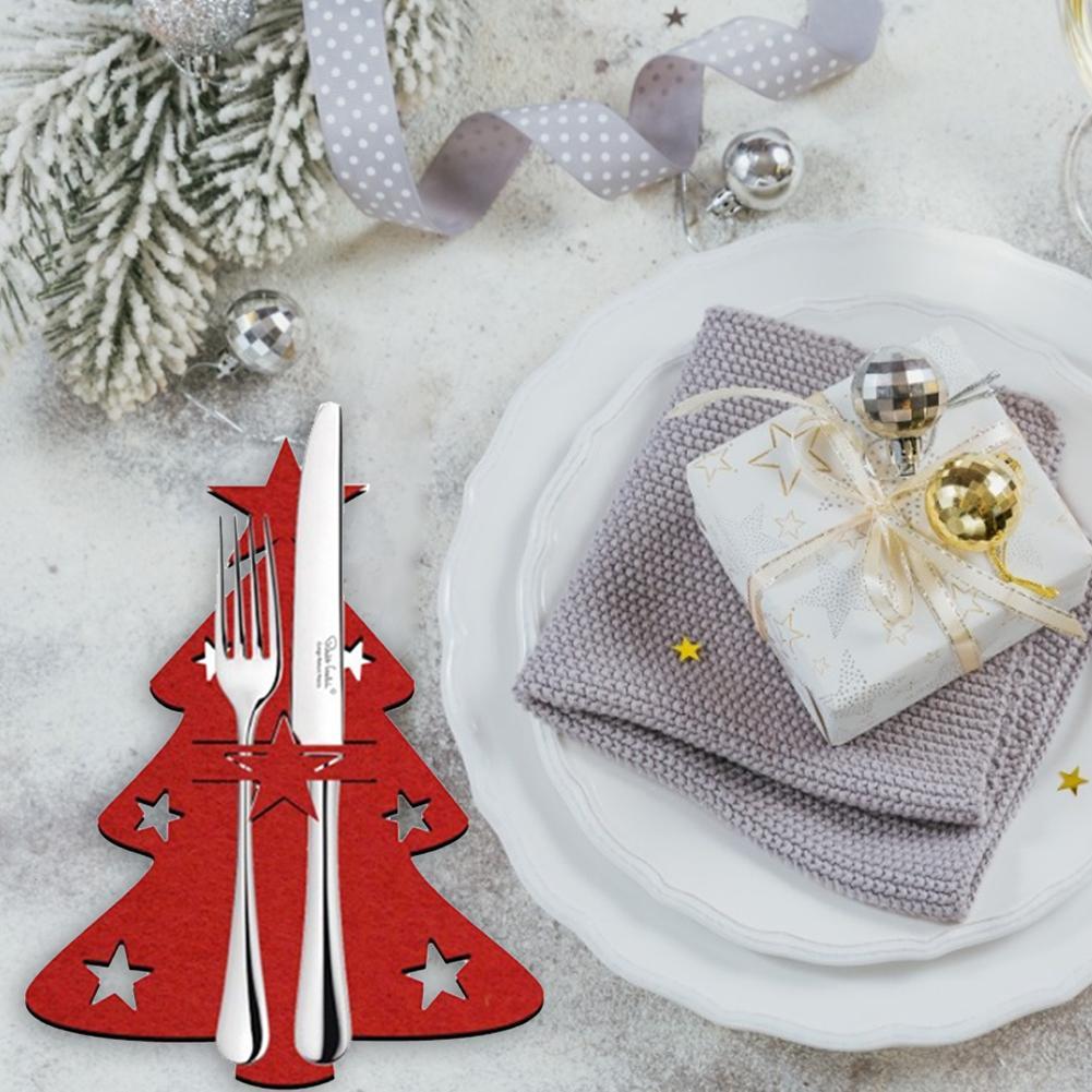 Fabric Christmas Tree & Star Holiday Dinner Silverware Holder Set in Assorted Quantities