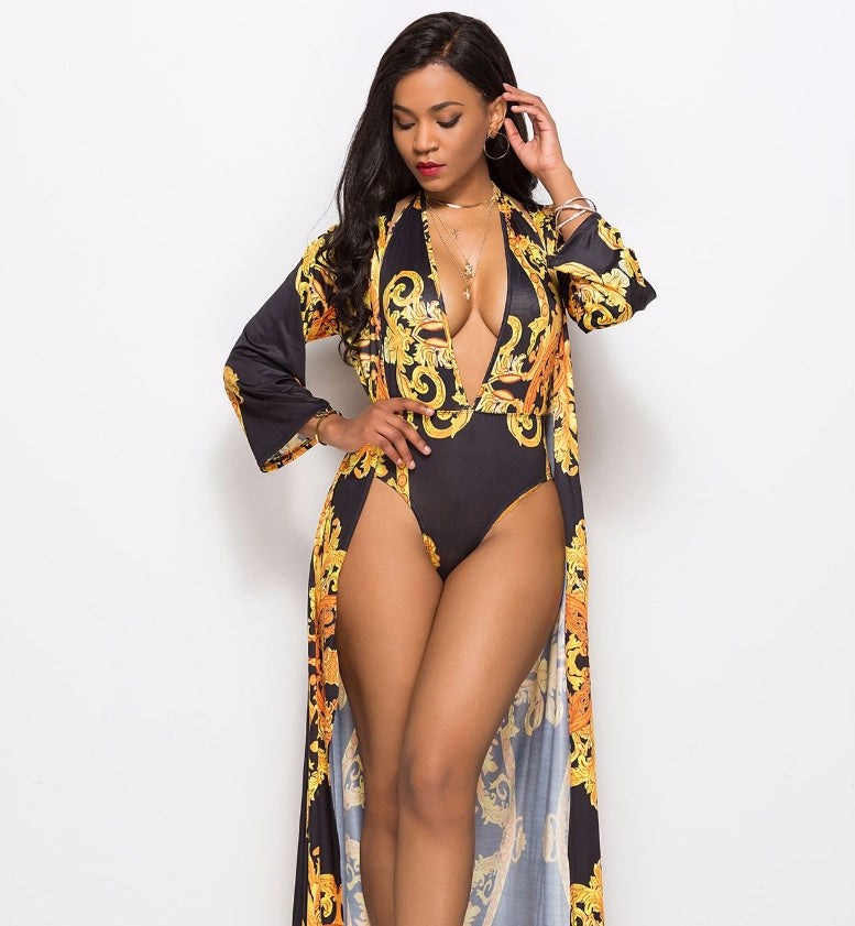 Bikini de Cloak impreso con cubierta ventosa para transiciones elegantes