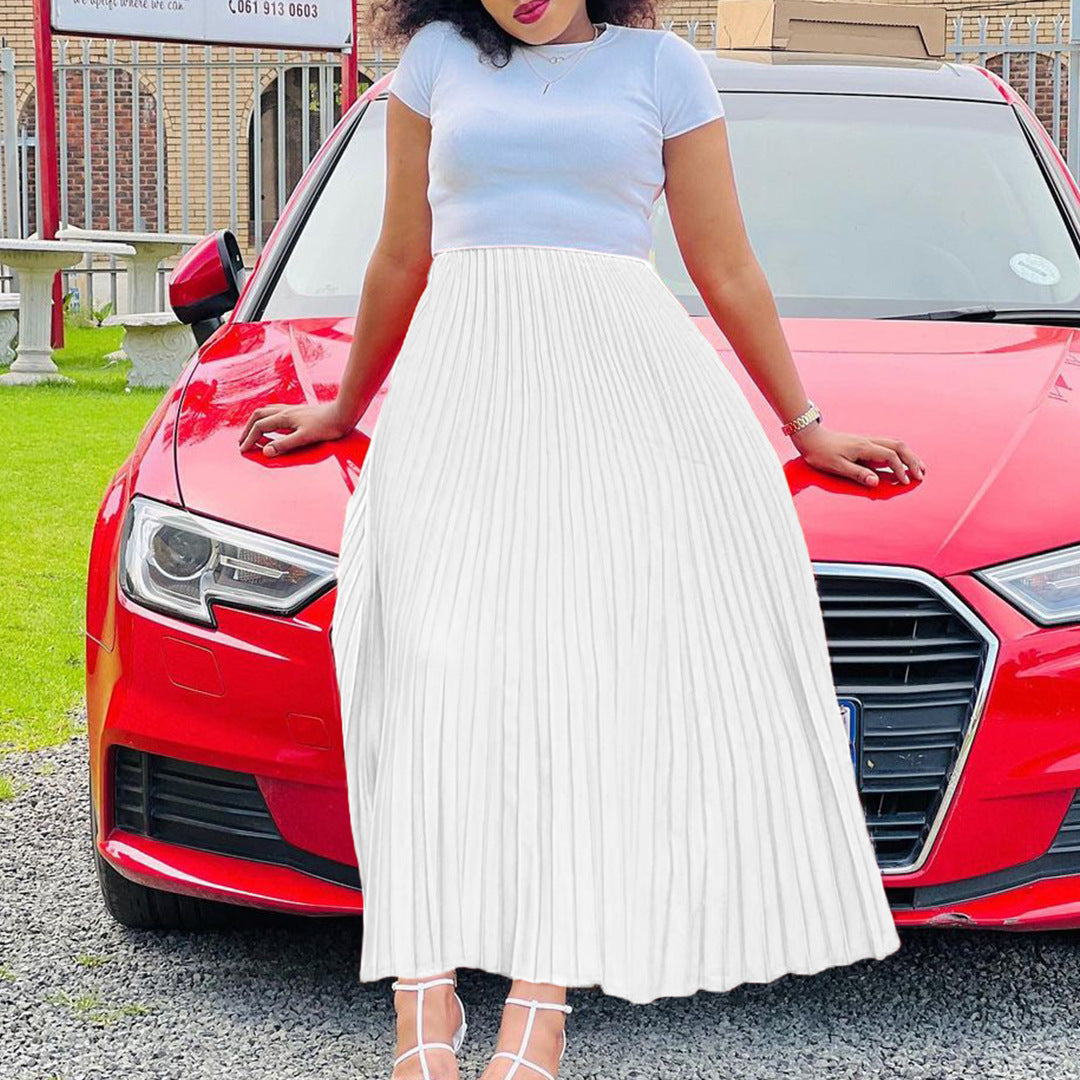 Solid Color High Waist Dress For Plus Size Elegance