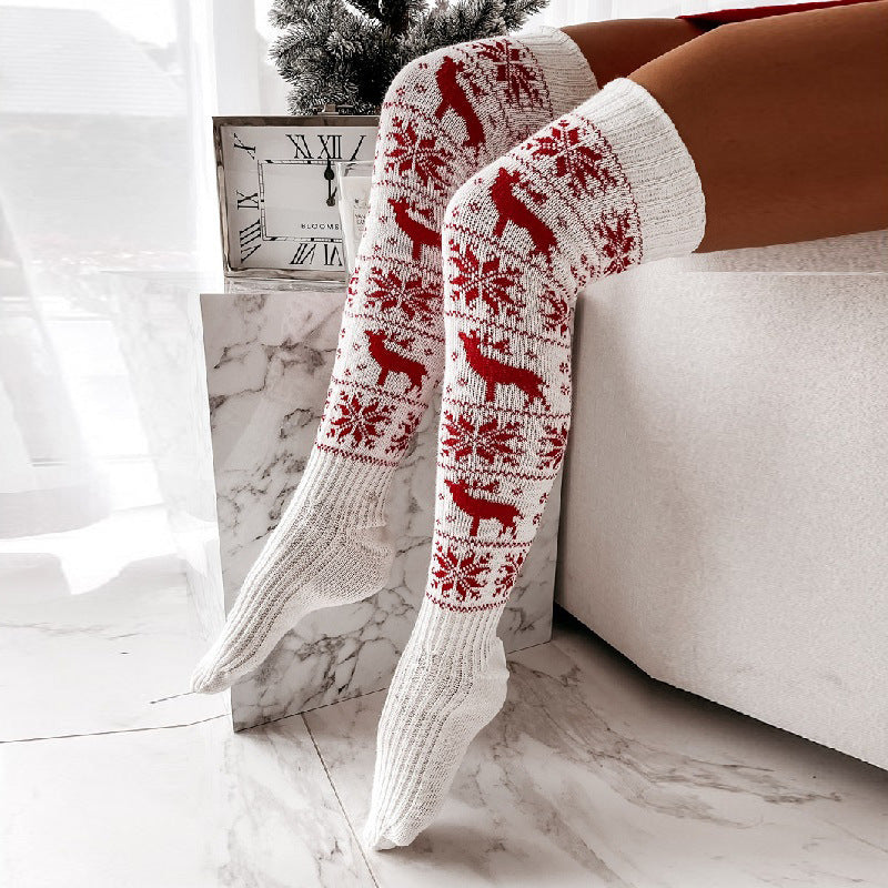 Thigh High Christmas Themed Knit Style Socks in Red and White