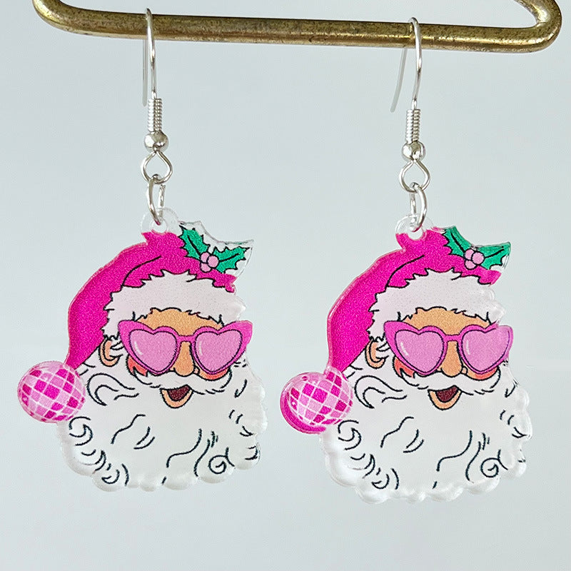 Pink & Checkerboard Retro 1980s-Style Christmas Acrylic Dangle Earrings in Assorted Styles