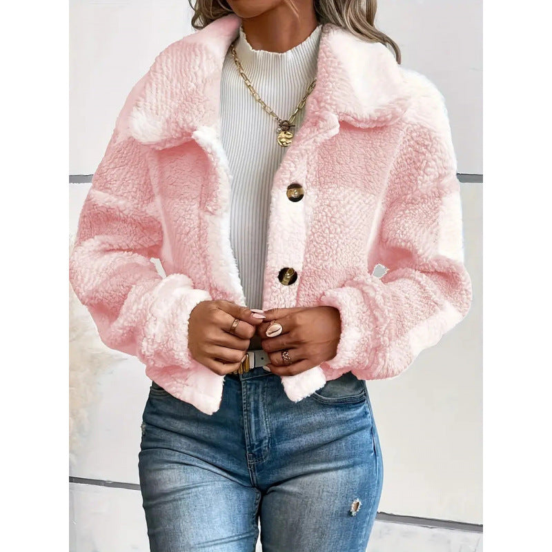Plaid Plush Button Cardigan Coat For Women Warm