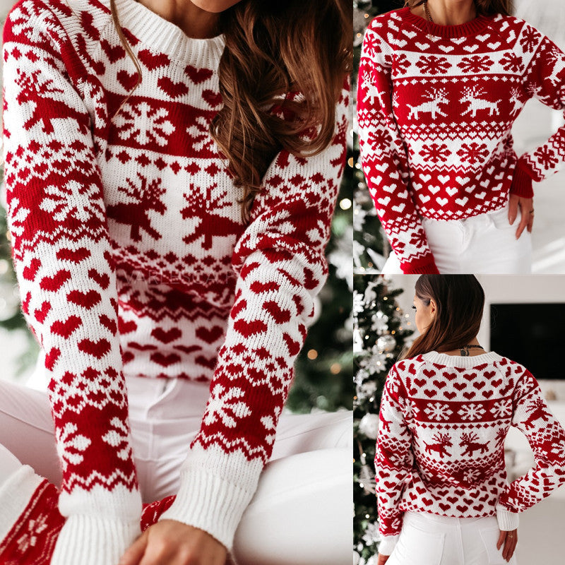 Soft and Warm Christmas Sweater with White and Red Patterning