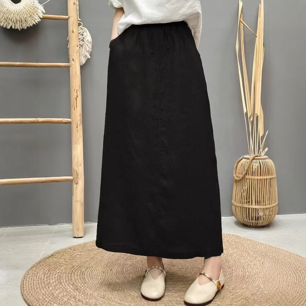 Lace Up Linnen Hoge taille rok met rugsplit