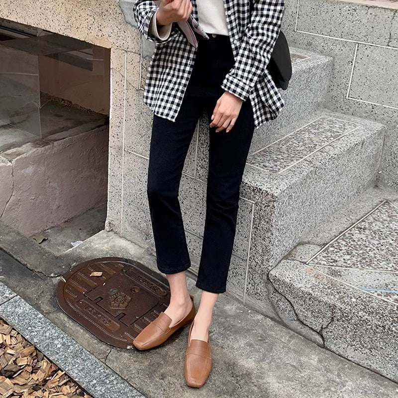 Black Plus Velvet Smoke Pipe Jeans Leggings