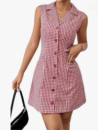Chic French Plaid Plaid Lapel -Kleid mit Vintage Retro Allure