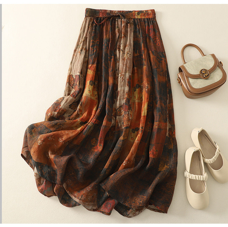 Women's Retro Printed Double-Layer Skirt