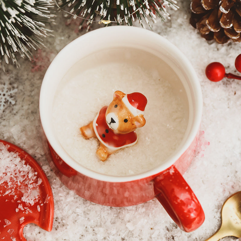 Festive Christmas Red Peek-a-Boo Figurine Wide-Mouth Ceramic Coffee Mug in Assorted Styles