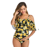 Women's One Piece Off Shoulder Lemon Print Swimsuit