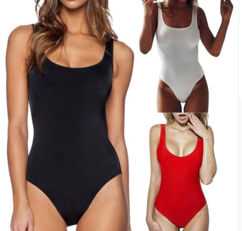 Women's One Piece Solid Color Swimsuit with U-Neck