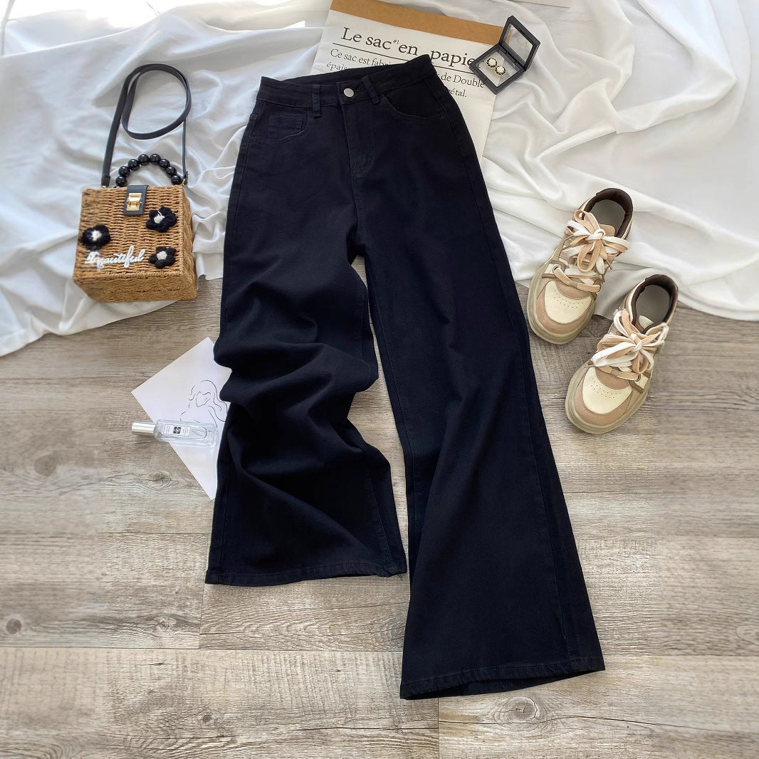 Jeans de perna larga da cintura retro para o estilo cotidiano