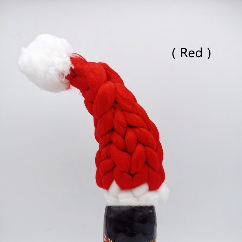 Christmas Braided Heavy Yarn Santa Hat Wine Bottle Topper in Assorted Colors