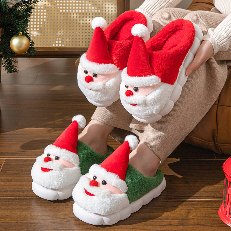 Puffy 3D Santa Claus Themed House Slippers in Green and Red