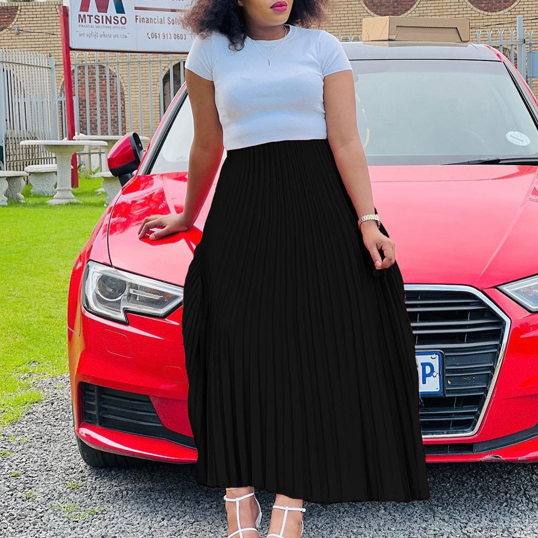 Solid Color High Waist Dress For Plus Size Elegance
