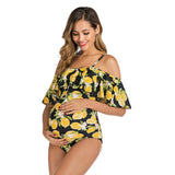 Women's One Piece Off Shoulder Lemon Print Swimsuit