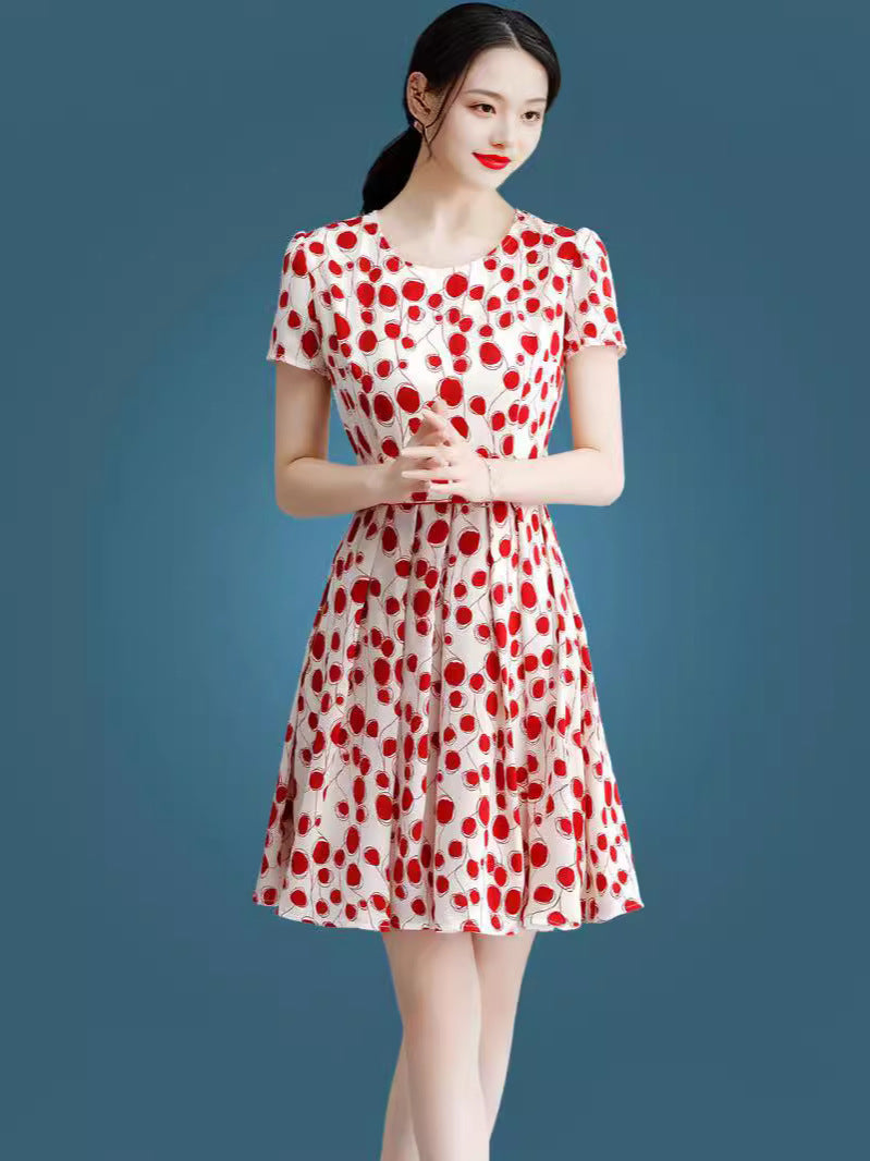 Abito di seta ghiacciato a pois di fascia alta per lussuoso styling estivo