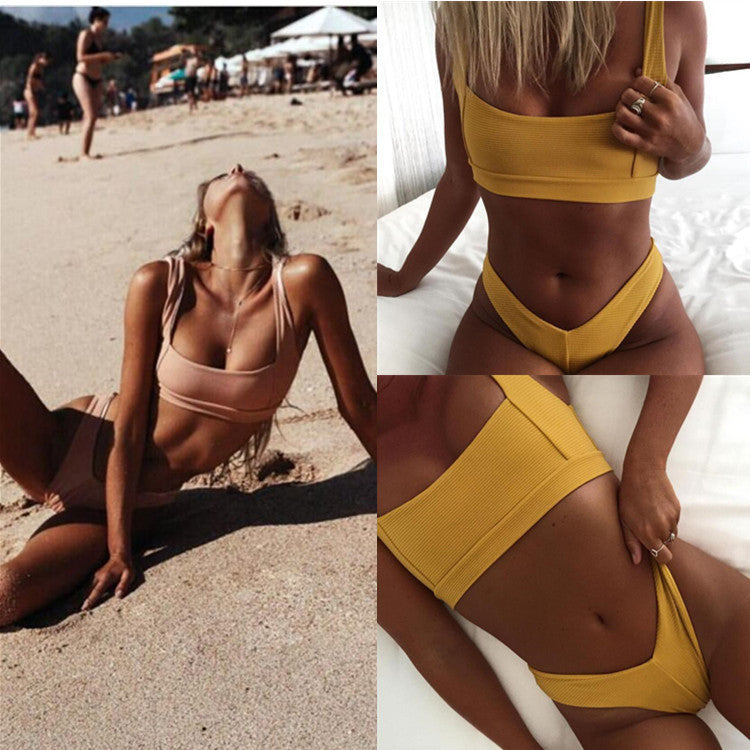 Baju renang bikini split yang mudah dirancang untuk kemewahan tepi pantai
