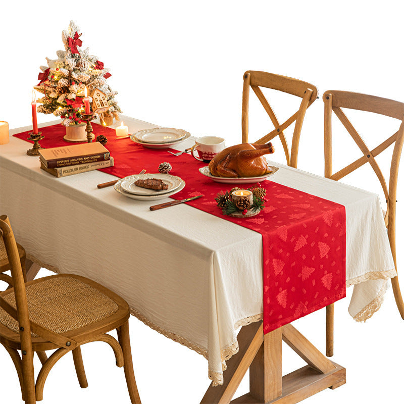 Elegant Satin Polyester Jacquard Christmas Table Runner in Assorted Colors