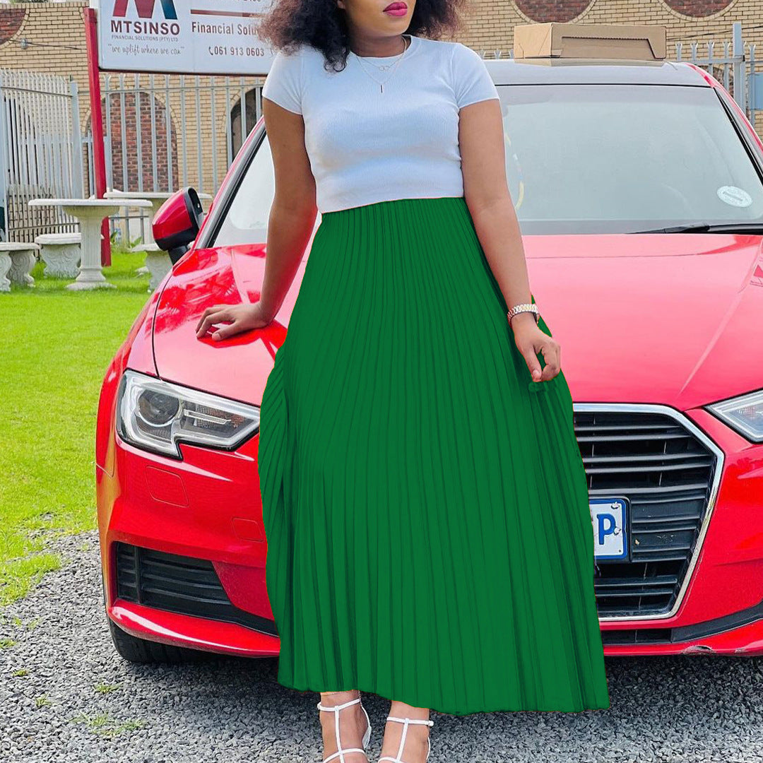 Solid Color High Waist Dress For Plus Size Elegance