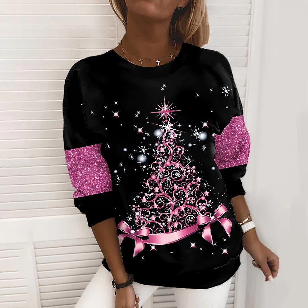 Sophisticated Christmas Black and White Sweater with Sparkly Tree