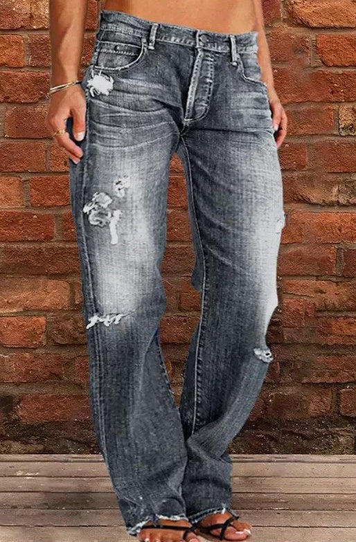 Unisex longgar longgar robek jeans denim untuk semua jenis kelamin
