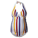 Women's One Piece Maternity Swimsuit with Multicolor Stripes